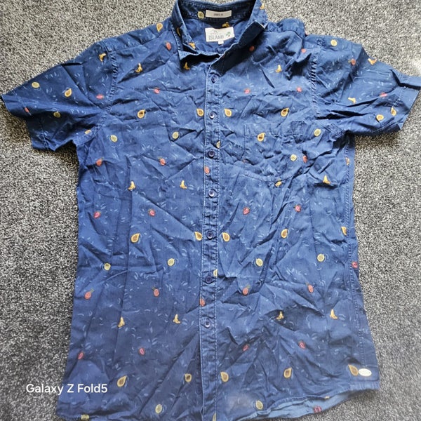 RODD & GUNN ISLAND, SPORT FIT, NAVY MEN SHIRT WITH FRUIT EMBROIDERY, SIZE L Carousel 1