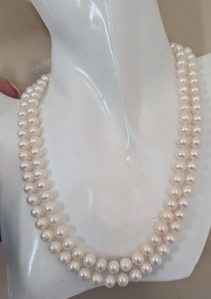 7.5- 8.2mm White Oval Round Pearl 19" Double Strand Necklace Carousel 1