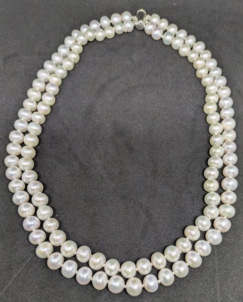 7.5- 8.2mm White Oval Round Pearl 19" Double Strand Necklace Carousel 5
