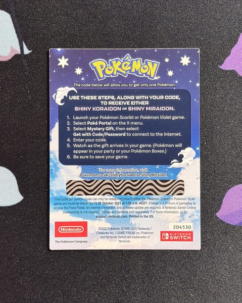 Shiny Legendary Pokémon code for Pokémon Scarlet/Violet Carousel 2
