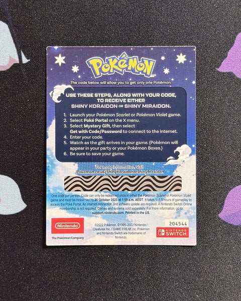 Shiny Legendary Pokémon code for Pokémon Scarlet/Violet Carousel 2