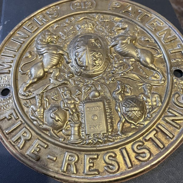 VINTAGE VICTORIAN BRASS FIRE-RESISTINGSAFE PLAQUE MILNERS' 212 PATENT Carousel 11