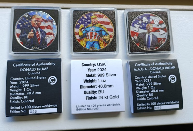 DEALS4DOLLARS -3X RARE 2024 DONALD J TRUMP, ASE 999 FINE SILVER COINS.$1RES Carousel 1