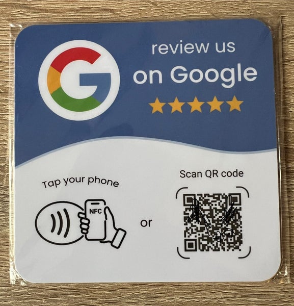 Google Review Plate 3m Adhesive “review us on google” NFC + QR code (Blue/White) Carousel 1