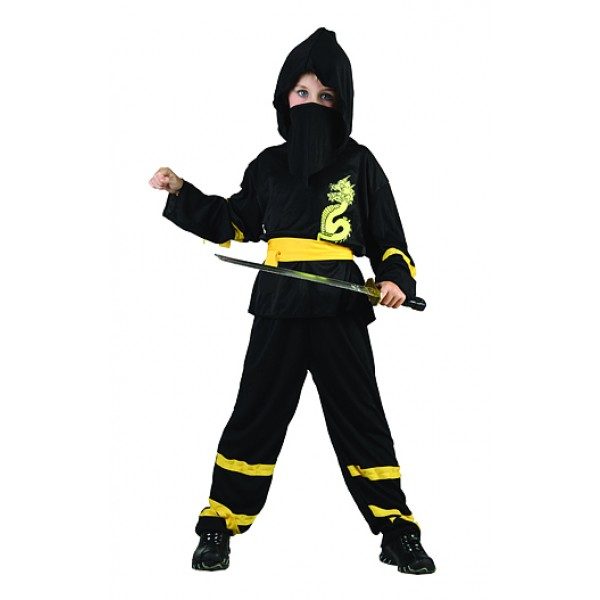 BOYS CHILD BLACK NINJA SUIT COSTUME KIDS MORTAL KOMBAT KARATE FIT 6 TO 8 YEARS Carousel 1