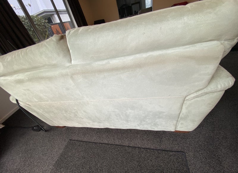 2 & 2.5 Seater Lounge Suite – Fawn Faux Suede, Wooden Feet, Good Condition64337257920386113