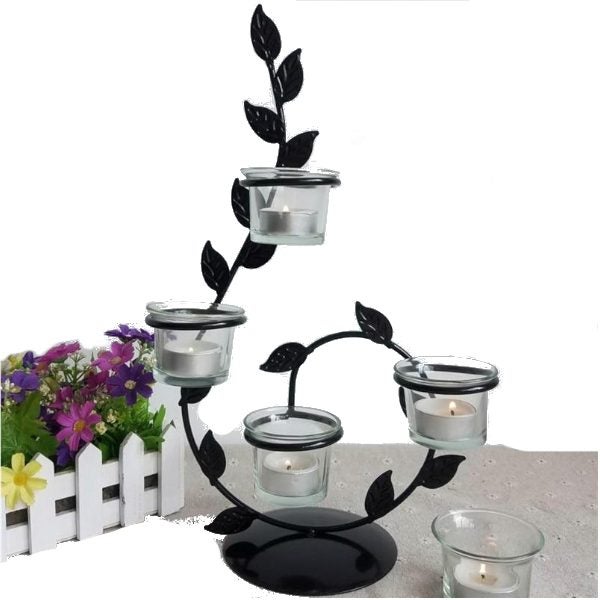 Hod Health & Home Romantic Black Iron Candle Holder With Leaves Decor Carousel 6