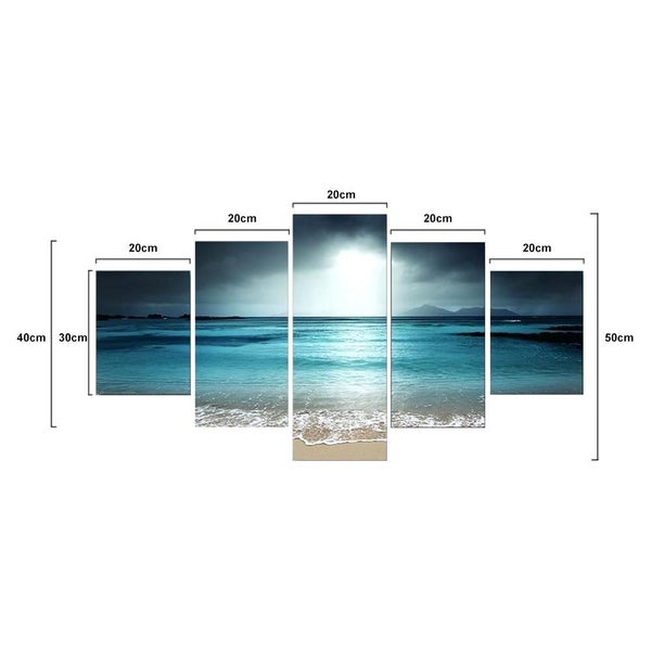 Hod Health & Home Sunset Beach Seascape 5 Panel Canvas Painting Wall Art Coastal Carousel 2