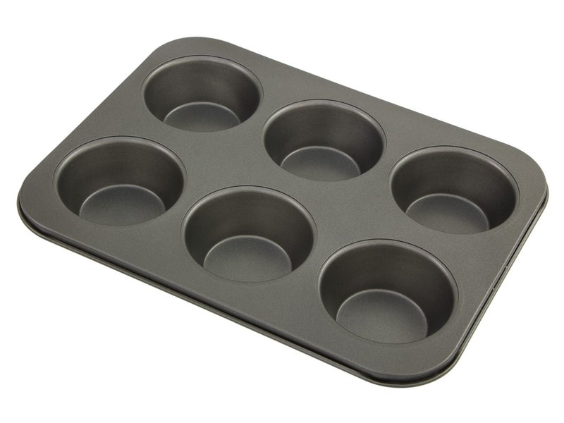 6 Cup Large Jumbo Muffin Pan 35cm x 26cm Non-Stick Baking Tray Carousel 1