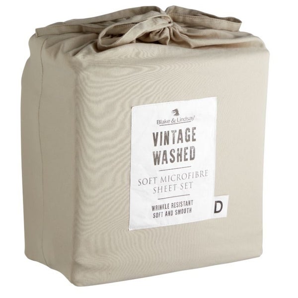 Queen Sheet Set - Bed - WASHED MICROFIBRE LINEN (BLAKE & LINDSAY) Carousel 1