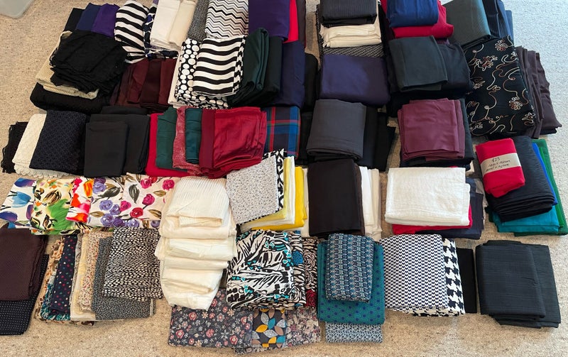Massive bulk lot of high quality fabric (>140!) silk, merino, ponte, lace, linen Carousel 2