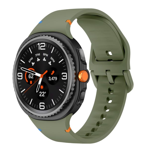Samsung Galaxy Watch 8 Silicone Sport Band with Flat Stitch Design [Olive Green] Carousel 1