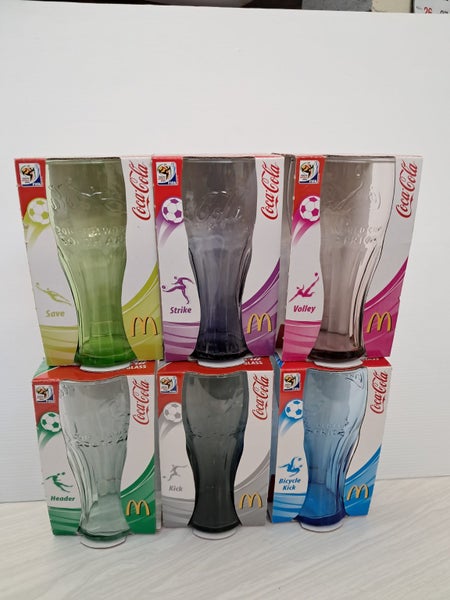 Set of 6 Coloured Coca Cola Contour Glasses Football World Cup 2010 South Africa Carousel 1