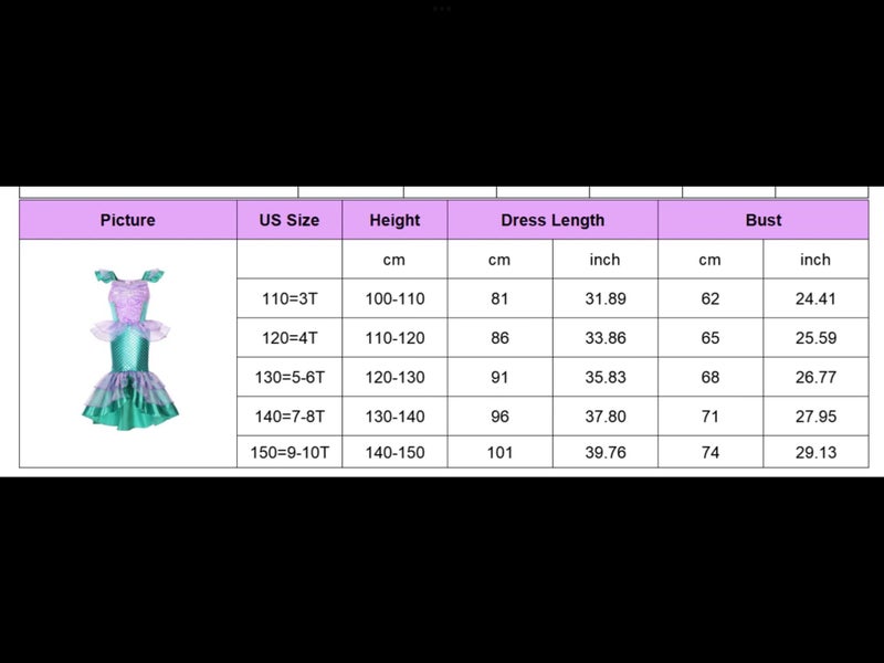 4-7-8-9-10y Ariel Mermaid costume & Wig Carousel 4