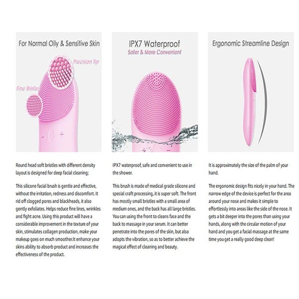 Wireless Facial Cleansing Brush Face Massager Silicone Cleaner Exfoliator Black Carousel 2