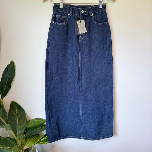 Among The Brave Rouge Dark Blue Denim Midi Skirt - Size 6 Carousel 1