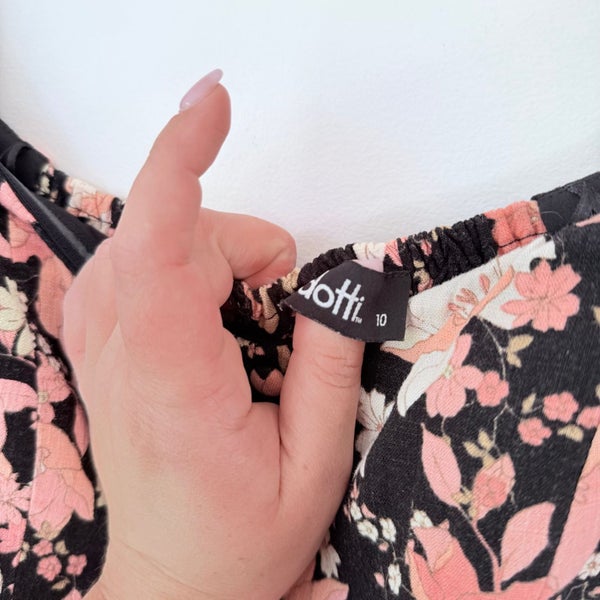 Dotti Black Floral Off-Shoulder Mini Dress - Puff Sleeves, Size 10 Carousel 2