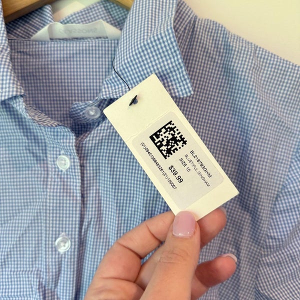 GLASSONS Gingham Button-Down Shirt - BlueWhite - Size 10 Carousel 2