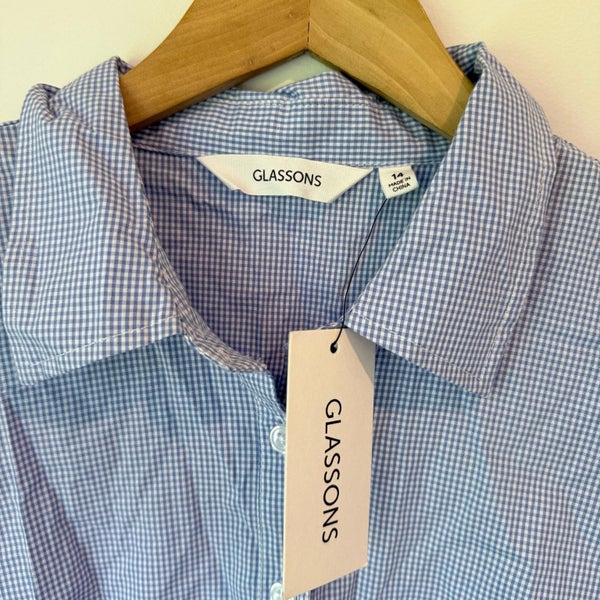 GLASSONS Gingham Button-Down Shirt - Blue/White - Size 14 Carousel 2