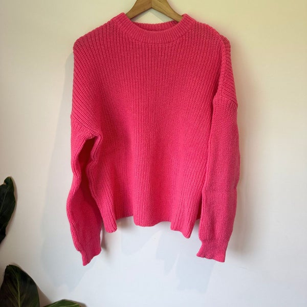 SHEIN Chunky Viscose Knit Sweater - Bright Pink - Size L Carousel 1