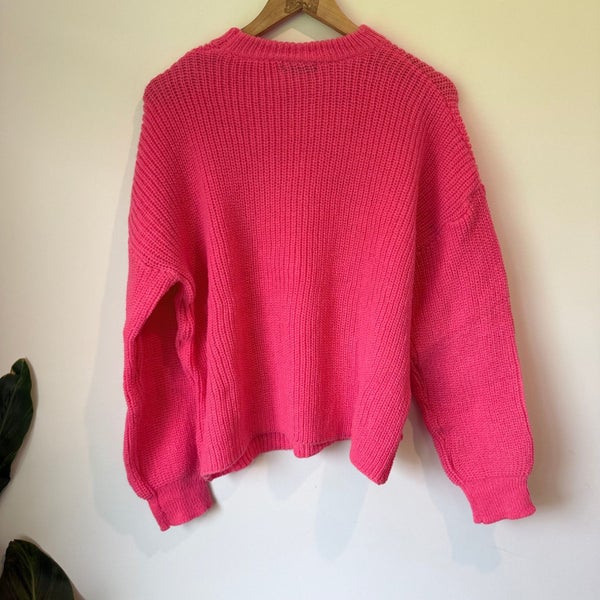 SHEIN Chunky Viscose Knit Sweater - Bright Pink - Size L Carousel 2