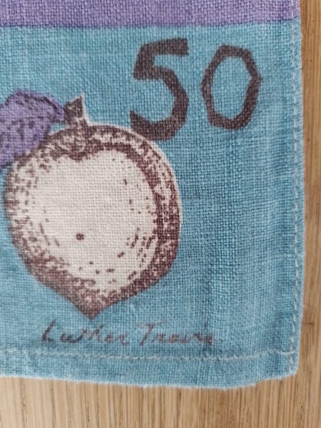 LUTHER TRAVIS Signed linen kitchen towel, mid-century Carousel 2