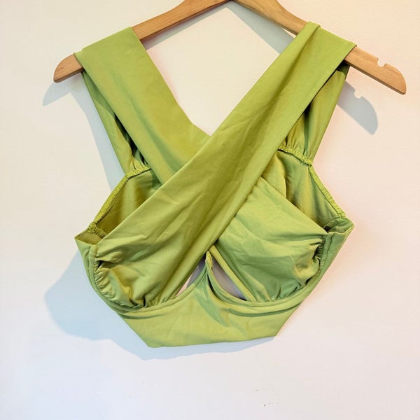SHEIN Light Green Criss-Cross Halter Crop Top - Trendy, Size L Carousel 1