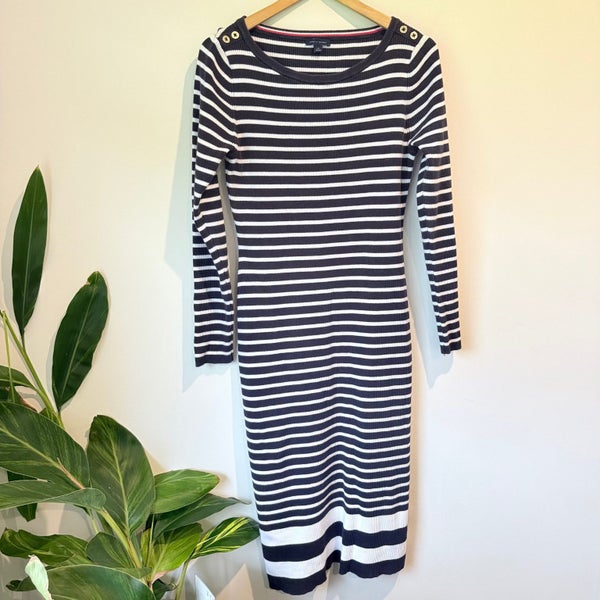 Tommy Hilfiger Ribbed Knit Striped Sweater Dress - Size L Carousel 1