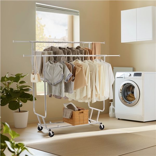 Heavy Duty Double Rail Adjustable Garment Rack Clothing Rack Carousel 1