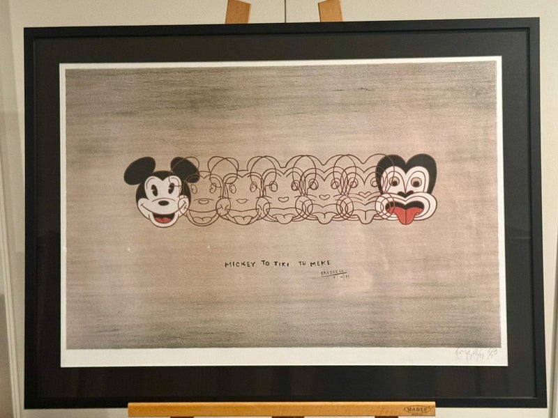 Dick Frizzell Print ''Mickey to Tiki Tu Meke (New Frame & Glass) Carousel 1