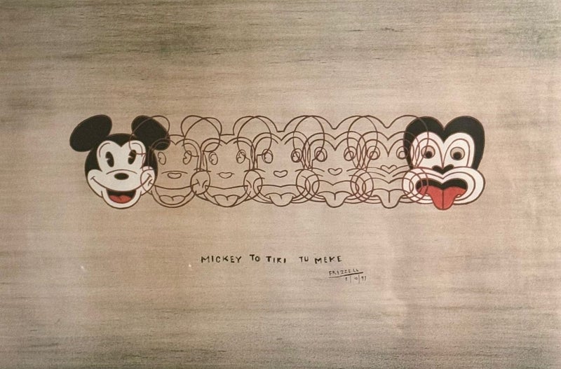 Dick Frizzell Print ''Mickey to Tiki Tu Meke (New Frame & Glass) Carousel 2