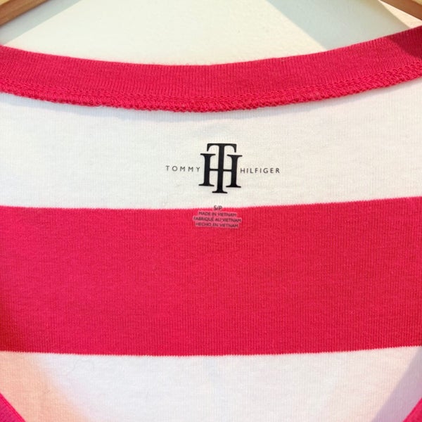 Tommy Hilfiger Red & White Striped V-Neck T-Shirt - Size S Carousel 2