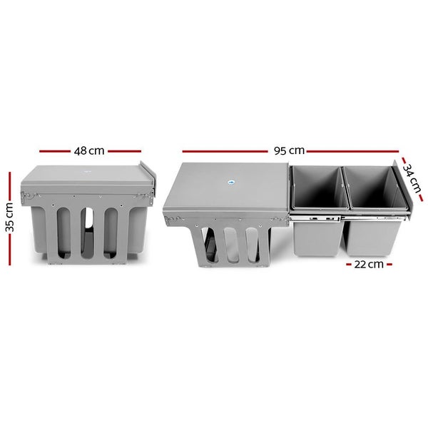 Cefito 2X15l Pull Out Bin - Grey Carousel 2