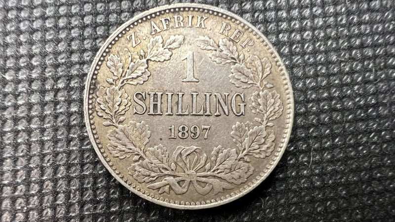 1897 South Africa - Zuid Afrikaansche Republiek 1 Shilling Silver Coin -Lot F215 Carousel 1