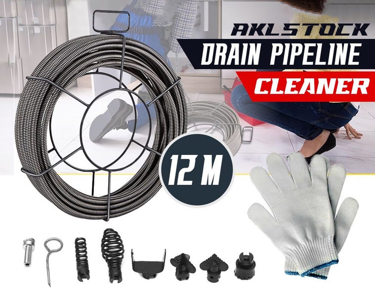 Plumber Drain Snake Pipe Pipeline Sewer Cleaner 12M 6 Drill Bit Tool Carousel 1
