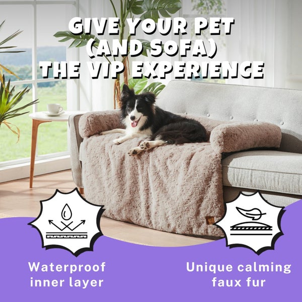 Charlie's VIP Lush Faux Fur Bolster Sofa Protector Calming Dog Bed Natural Large Carousel 2
