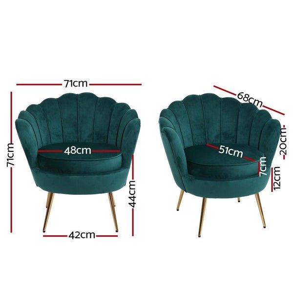Artiss Armchair Lounge Chair Accent Armchairs Retro Single Sofa Velvet Shell Bac Carousel 2