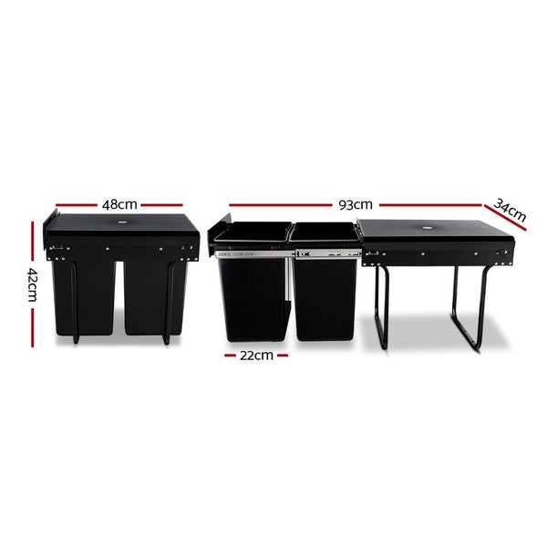 Cefito 2X20l Pull Out Bin - Black Carousel 2
