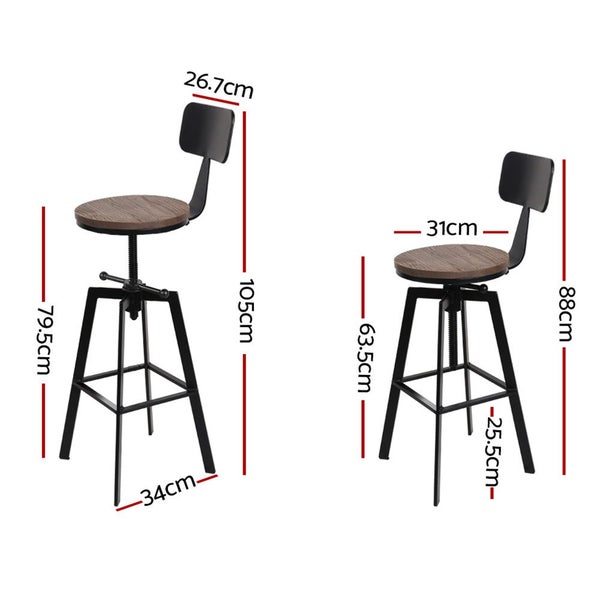 Artiss Set Of 2 Rustic Style Metal Bar Stool - Black And Wood Carousel 2