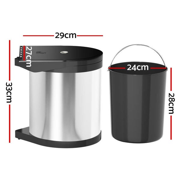 Cefito Kitchen Swing Out Pull Bin Stainless Steel Garbage Rubbish Can 12L Carousel 2