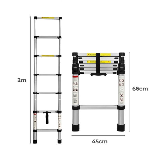 Traderight Multipurpose Ladder Telescopic Aluminium Extension Single-side 2m Carousel 2
