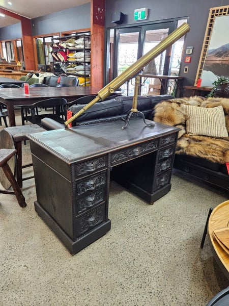 FABULOUS VINTAGE EUROPEAN OAK CARVED PEDESTAL DESK Carousel 2