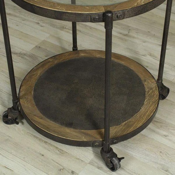 Industrial Side Table with Wheels - Reclaimed Elm Carousel 2
