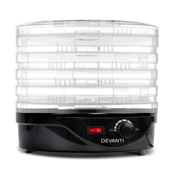 Devanti 5 Trays Food Dehydrator Fruit Dehydrators Pet Beef Jerky Dryer Black Carousel 1