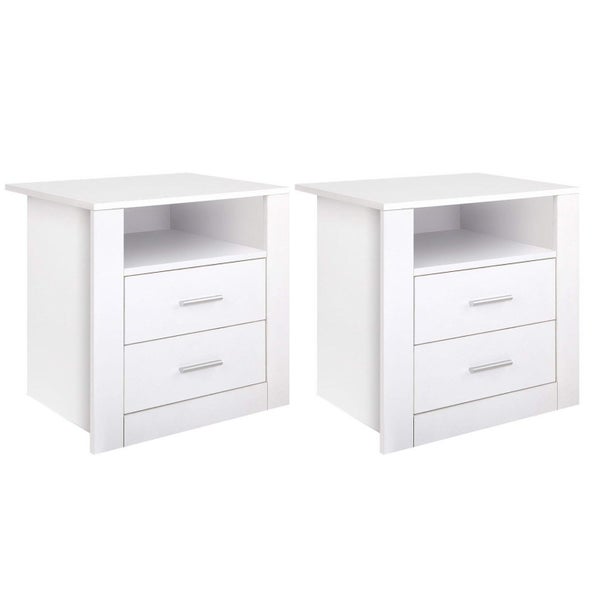 Artiss 2 X Bedside Table Drawers With Shelf Tara White Carousel 1