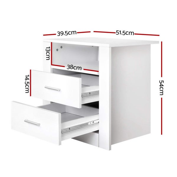 Artiss 2 X Bedside Table Drawers With Shelf Tara White Carousel 2