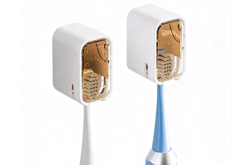 2Pcs Toothbrush Holders Wall Mounted Tooth Brush Holder with Cover -Grey Carousel 1