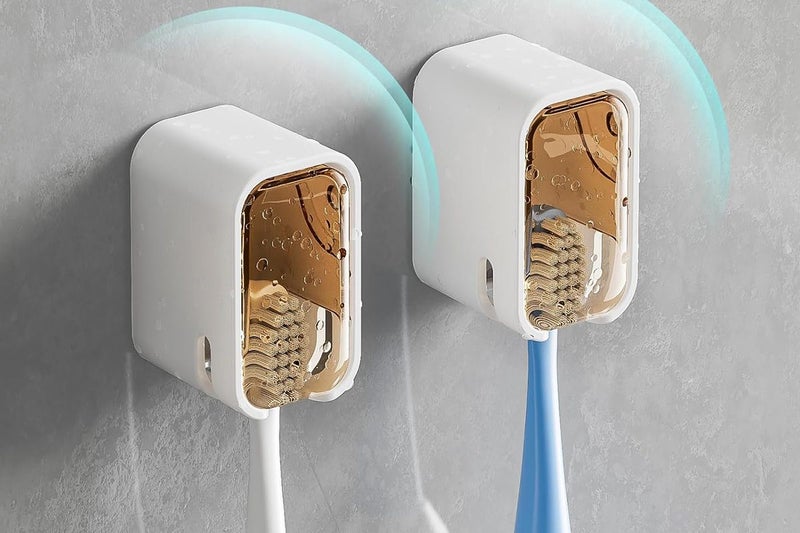 2Pcs Toothbrush Holders Wall Mounted Tooth Brush Holder with Cover -Grey Carousel 9