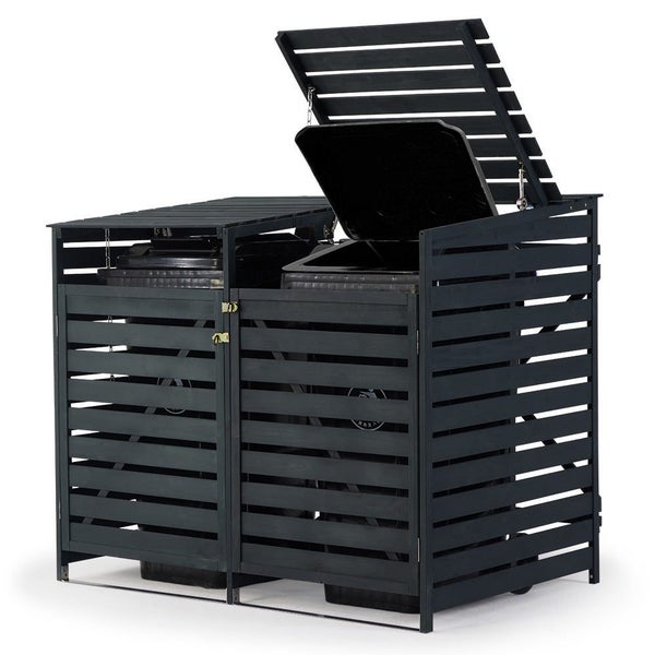 Plantcraft Double Wood Wheelie Bins Storage Shed 2 Door Garbage Rubbish Enclosur Carousel 1