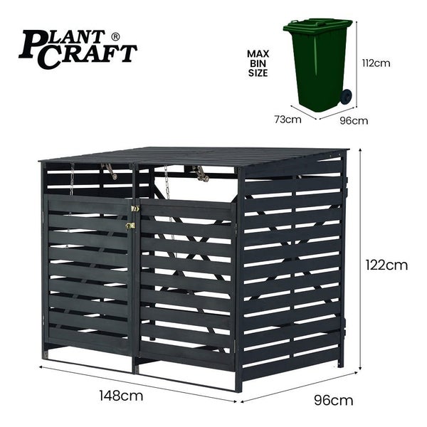 Plantcraft Double Wood Wheelie Bins Storage Shed 2 Door Garbage Rubbish Enclosur Carousel 2